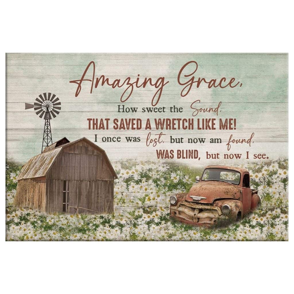 Christian Canvas Wall Art Farmhouse Amazing Grace How Sweet The Sound