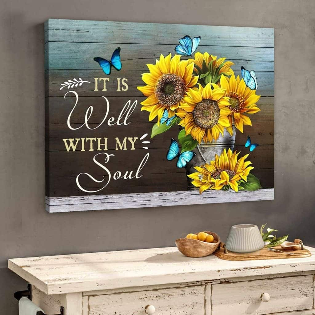 Christian Canvas Wall Art It Is Well With My Soul Butterfly Sunflower