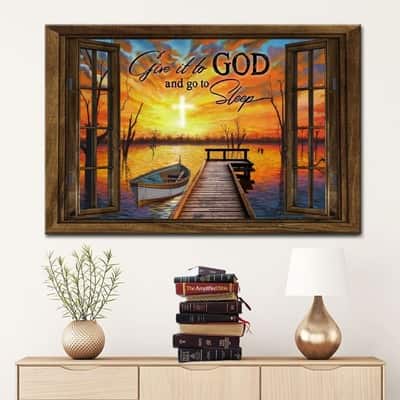 Christian Give It To God And Go To Sleep Canvas Wall Art Boat Sunset