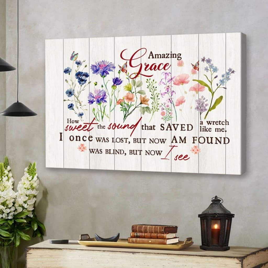 Christian Canvas Wall Art Amazing Grace How Sweet The Sound Flowers