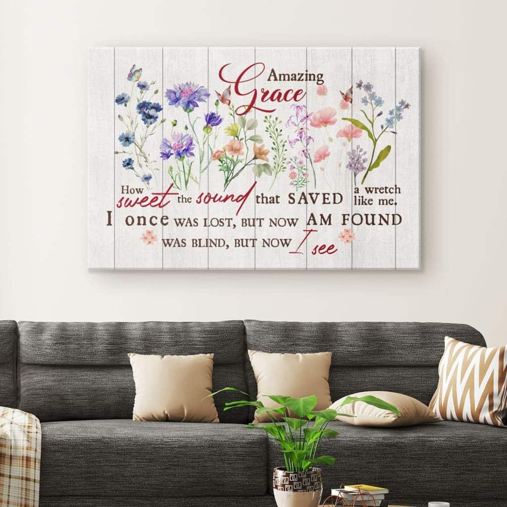 Christian Canvas Wall Art Amazing Grace How Sweet The Sound Flowers