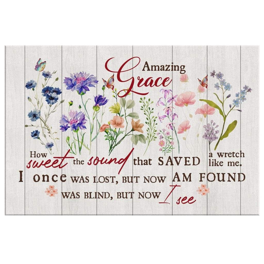 Christian Canvas Wall Art Amazing Grace How Sweet The Sound Flowers