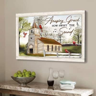 Christian Canvas Wall Art Cardinal Bird Church Amazing Grace How Sweet The Sound Christian Canvas Wall Art Cardinal Bird Church Amazing Grace How Sweet The Sound