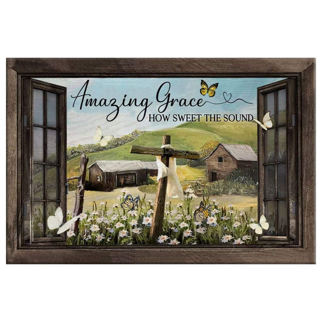 Christian Canvas Wall Art Rustic Farmhouse Amazing Grace How Sweet The Sound