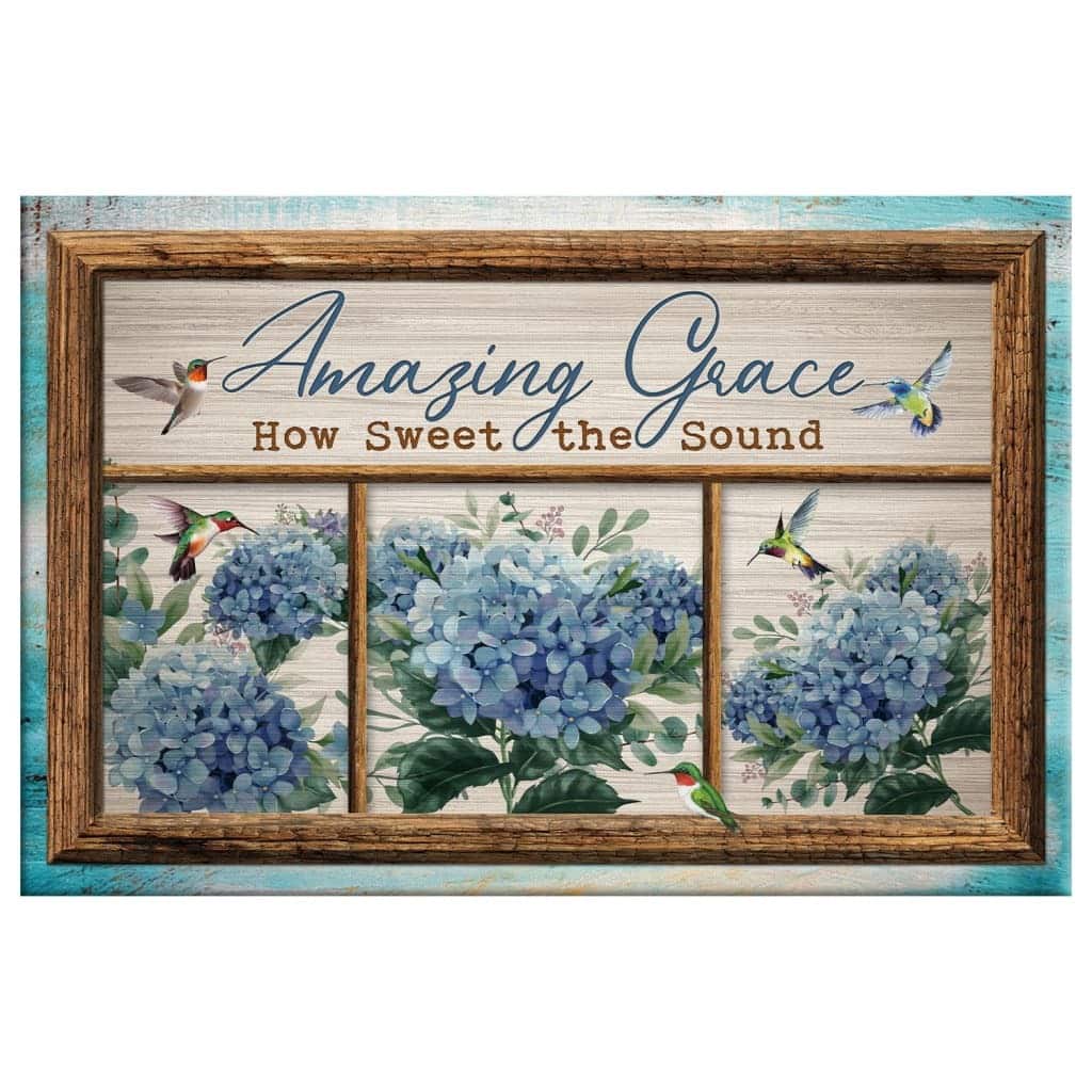 Christian Canvas Wall Art Hummingbird Hydrangea Amazing Grace How Sweet The Sound