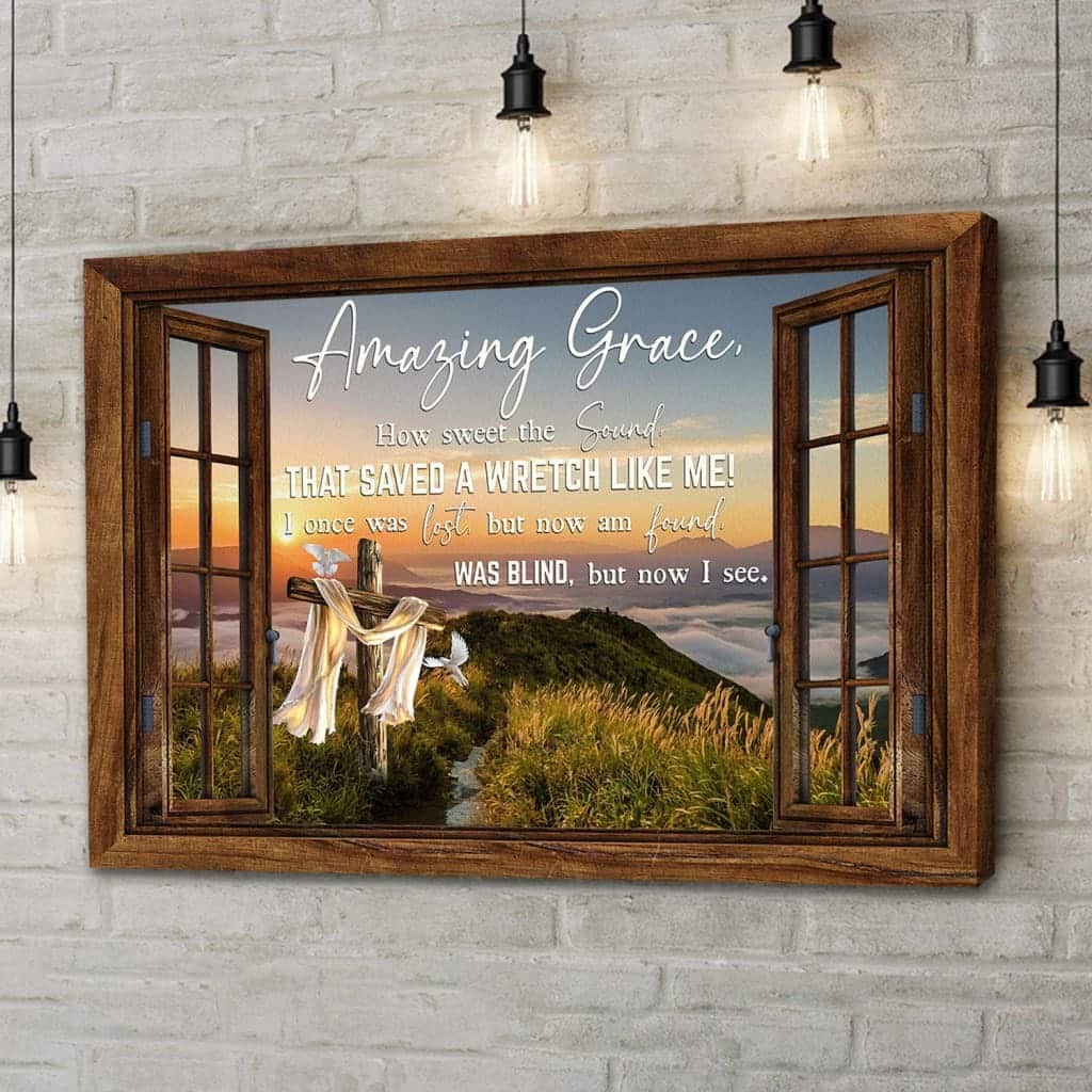 Christian Canvas Wall Art Amazing Grace How Sweet The Sound Cross Mountain Christian Canvas Wall Art Amazing Grace How Sweet The Sound Cross Mountain