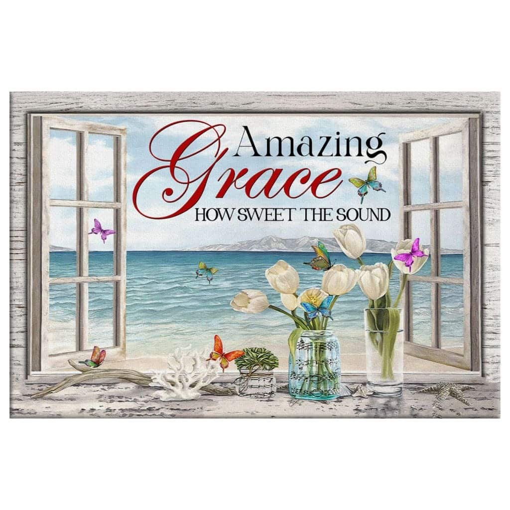 Christian Canvas Wall Art Beach Amazing Grace How Sweet The Sound