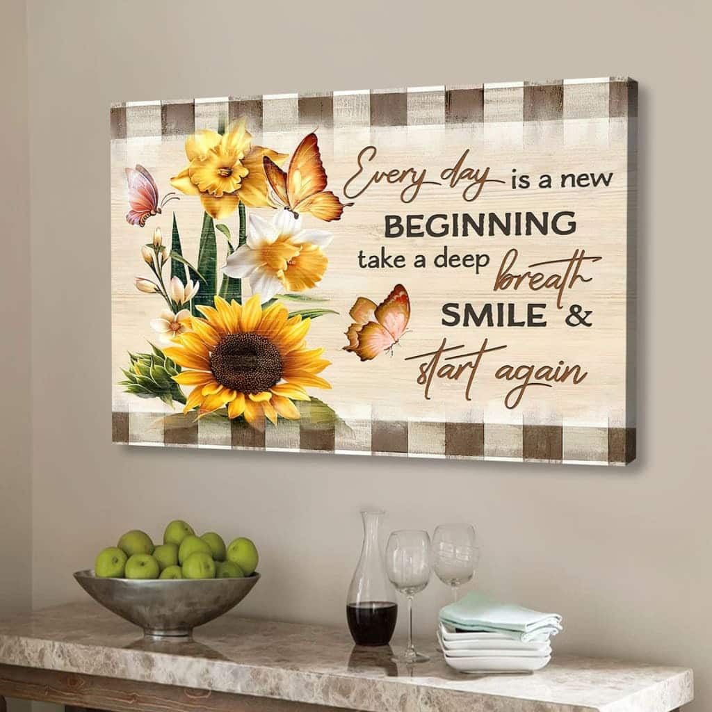 Christian Canvas Wall Art Every Day Is A New Beginning Butterfly Sunflowers Christian Canvas Wall Art Every Day Is A New Beginning Butterfly Sunflowers