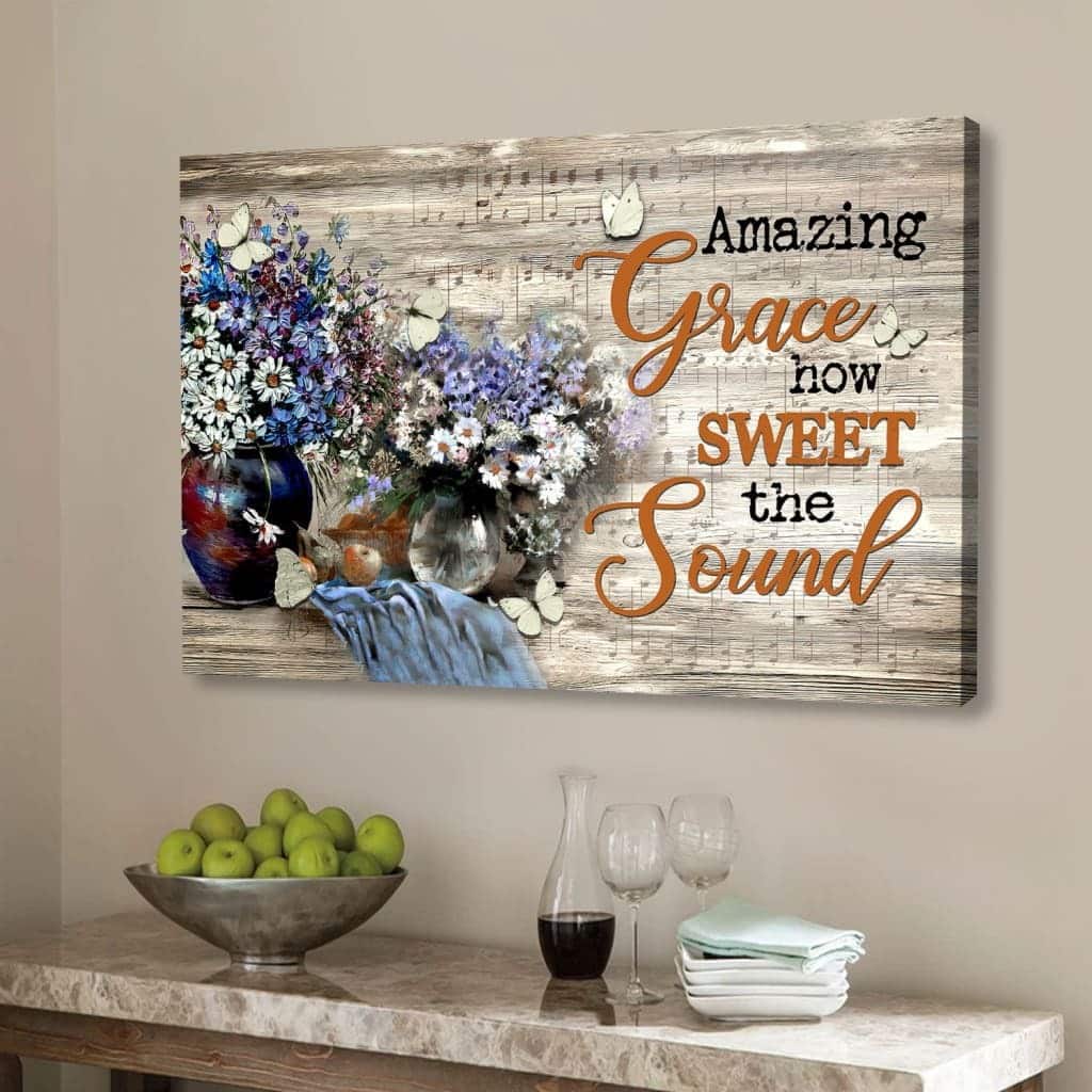 Christian Canvas Wall Art Amazing Grace How Sweet The Sound Daisy Butterfly Christian Canvas Wall Art Amazing Grace How Sweet The Sound Daisy Butterfly
