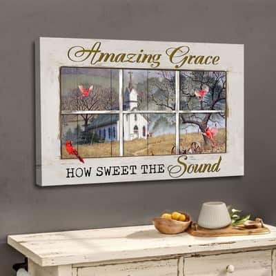 Christian Canvas Wall Art Amazing Grace How Sweet The Sound Old Country Church