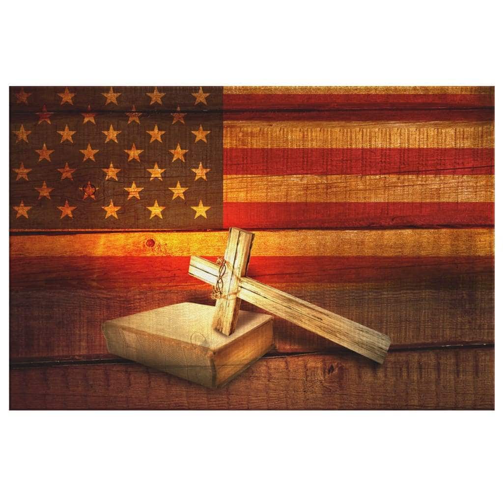 Christian Canvas Wall Art American Flag With Cross Christian Canvas Wall Art American Flag With Cross