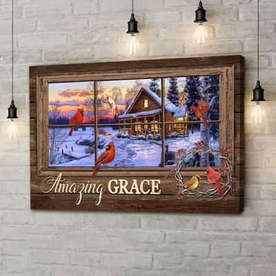 Christian Canvas Wall Art Amazing Grace Cardinal Birds