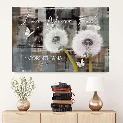 Christian Canvas Wall Art Love Never Fails 1 Corinthians 13:7