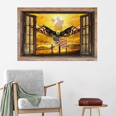 Christian Canvas Wall Art Jesus Open Arms Bald Eagle