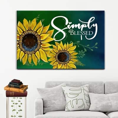 Sunflower Christian Simply Blessed Canvas Wall Art