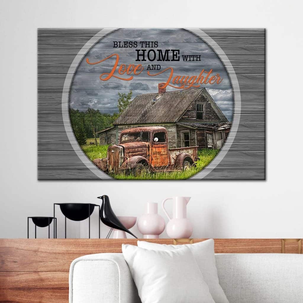 Christian Canvas Wall Art Bless This Home With Love And Laughter Farmhouse Christian Canvas Wall Art Bless This Home With Love And Laughter Farmhouse