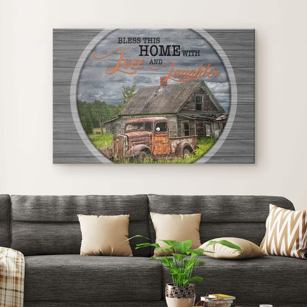 Christian Canvas Wall Art Bless This Home With Love And Laughter Farmhouse Christian Canvas Wall Art Bless This Home With Love And Laughter Farmhouse