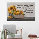 Christian Canvas Wall Art Begin Each Day With A Grateful Heart Sunflower