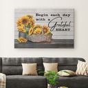 Christian Canvas Wall Art Begin Each Day With A Grateful Heart Sunflower