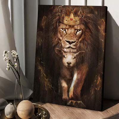 Christian Canvas Print Lion Lamb Of God Golden Crown