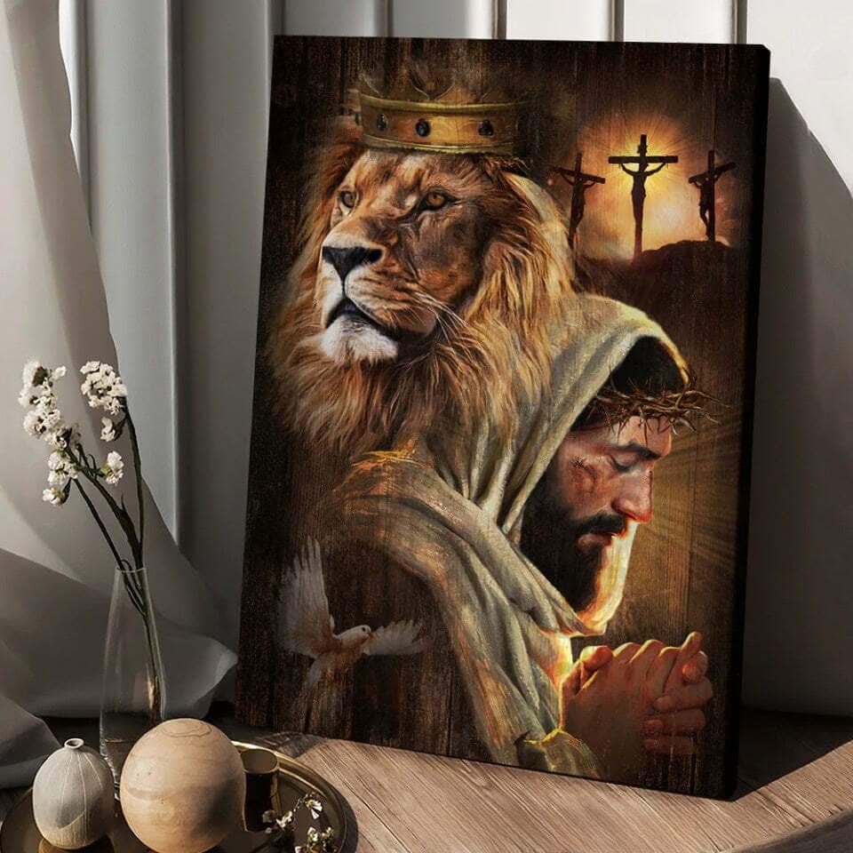 Christian Canvas Print Lion Pray With Jesus Jesus On The Cross Christian Canvas Print Lion Pray With Jesus Jesus On The Cross