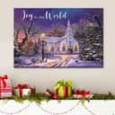 Christian Canvas Wall Art Joy To The World Country Church In Snow