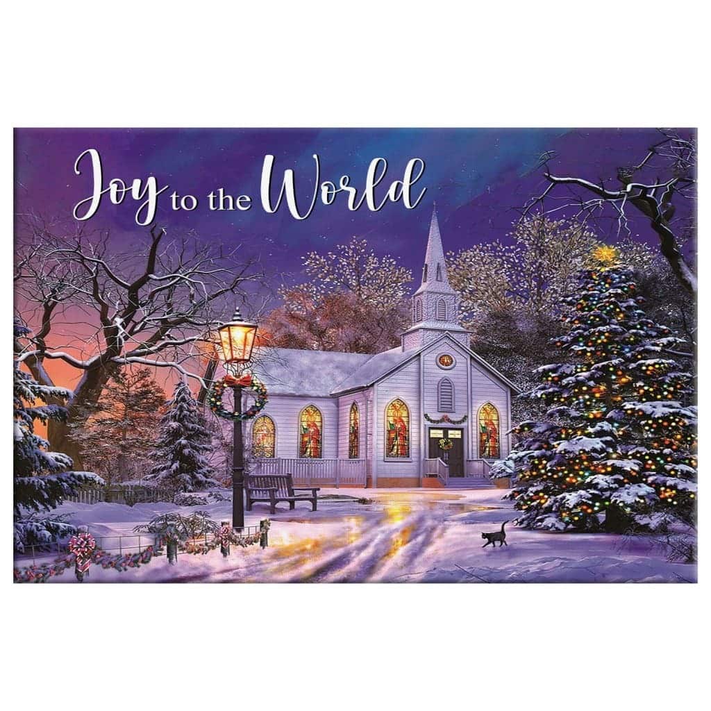 Christian Canvas Wall Art Joy To The World Country Church In Snow Christian Canvas Wall Art Joy To The World Country Church In Snow