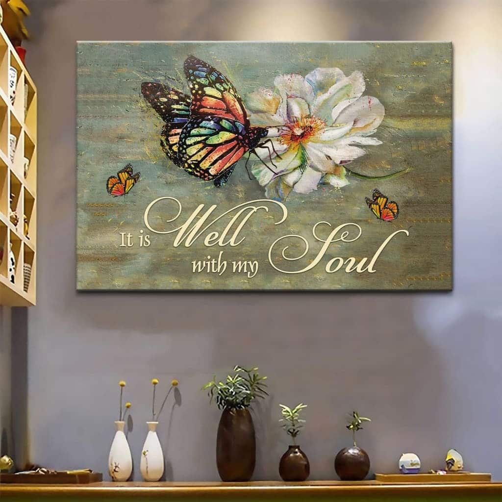 Christian Canvas Wall Art It Is Well With My Soul Butterfly Flower