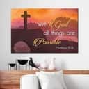 Christian Canvas Wall Art Cross Matthew 19:26 With God All Things Are Possible