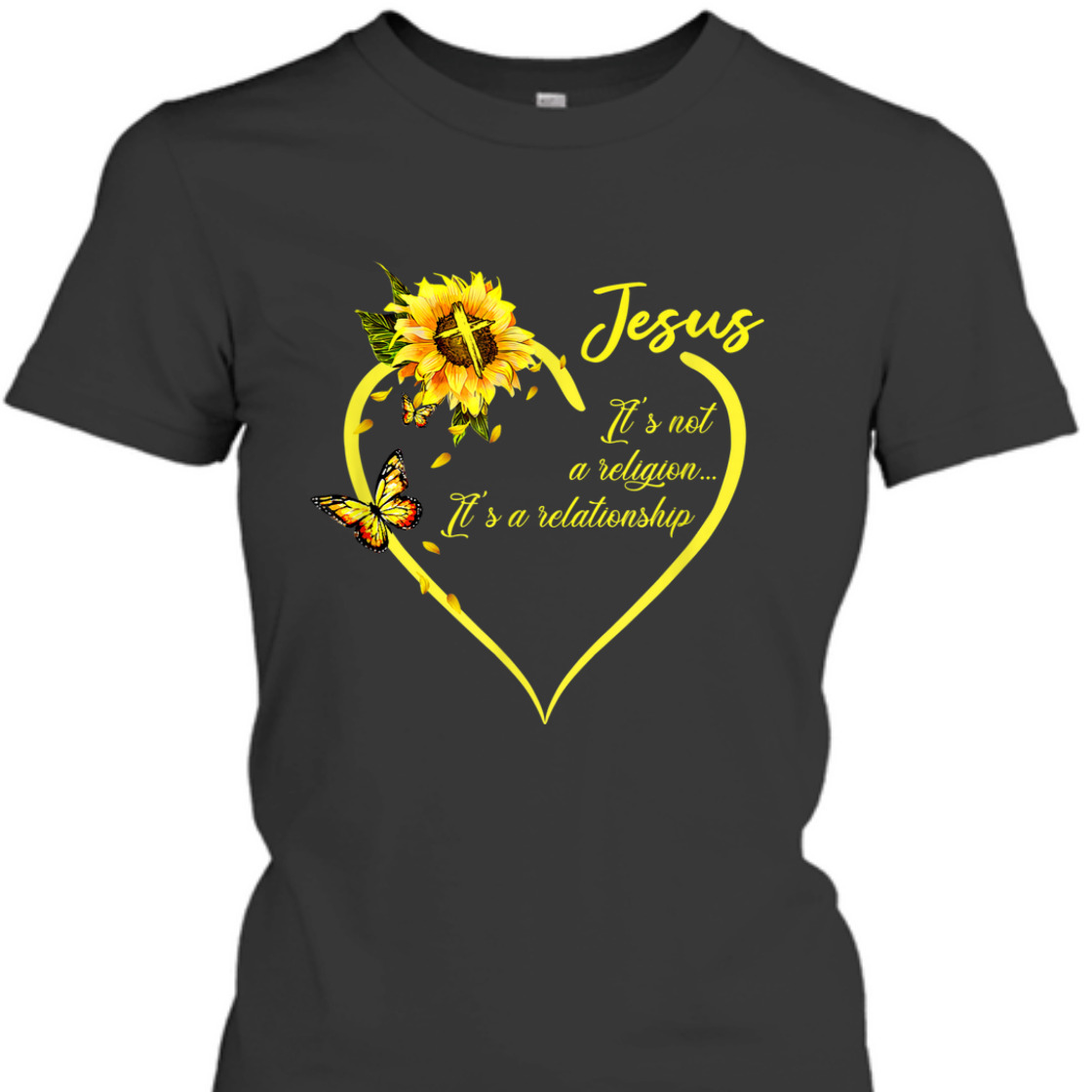 Jesus It's Not A Religion It's A Relationship T-Shirt With Sunflower