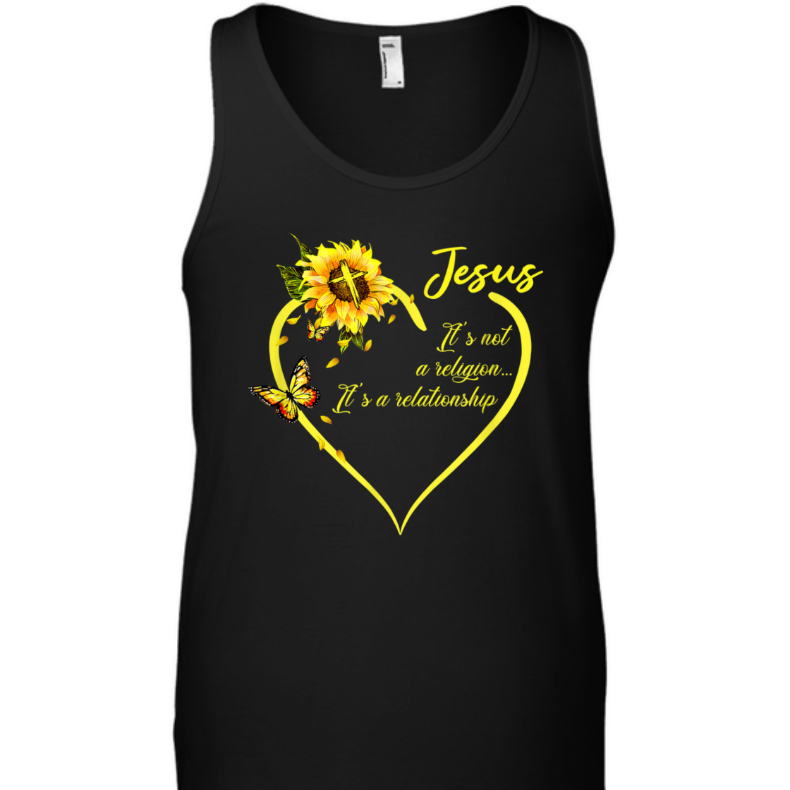 Jesus It's Not A Religion It's A Relationship T-Shirt With Sunflower Jesus It's Not A Religion It's A Relationship T-Shirt With Sunflower