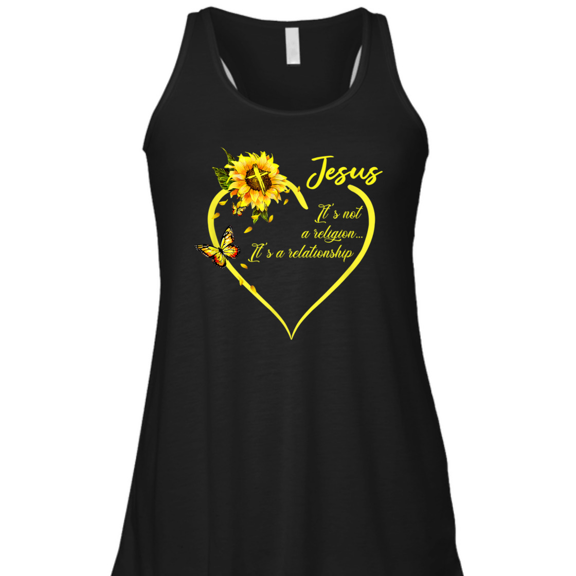 Jesus It's Not A Religion It's A Relationship T-Shirt With Sunflower Jesus It's Not A Religion It's A Relationship T-Shirt With Sunflower