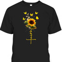 Vintage Faith Cross With Sunflower And Butterflies T-Shirt