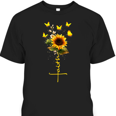 Vintage Faith Cross With Sunflower And Butterflies T-Shirt