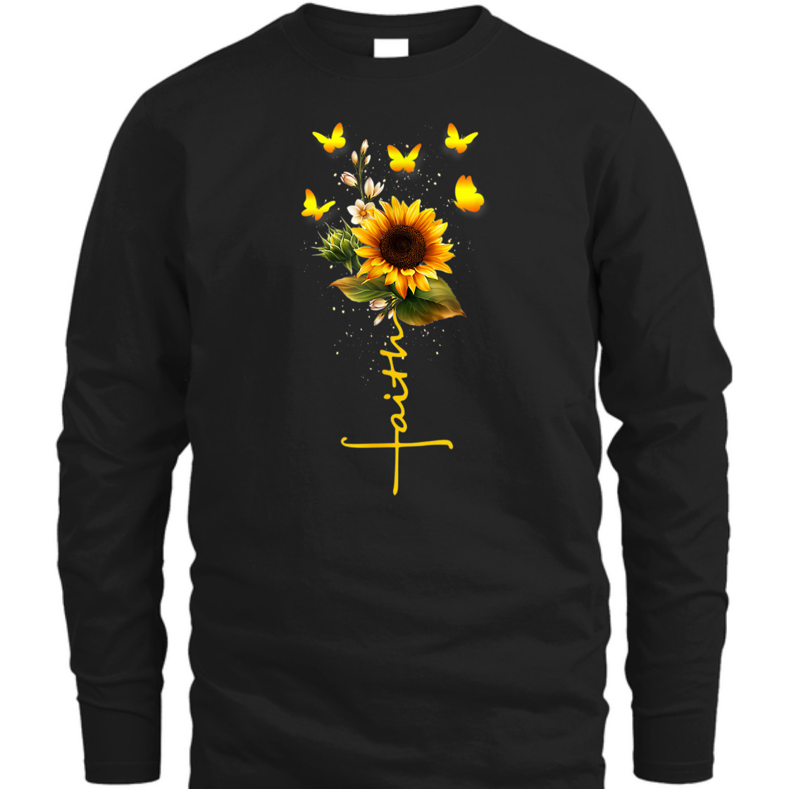 Vintage Faith Cross With Sunflower And Butterflies T-Shirt Vintage Faith Cross With Sunflower And Butterflies T-Shirt