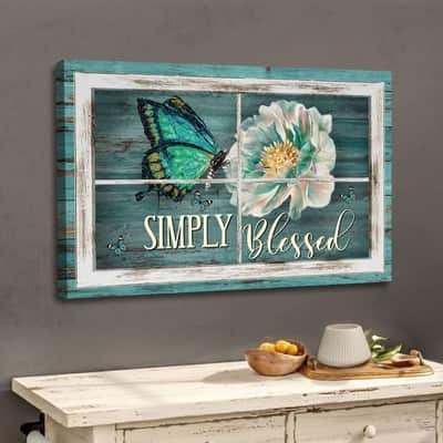 Christian Simply Blessed Canvas Wall Art Butterfly Camellia