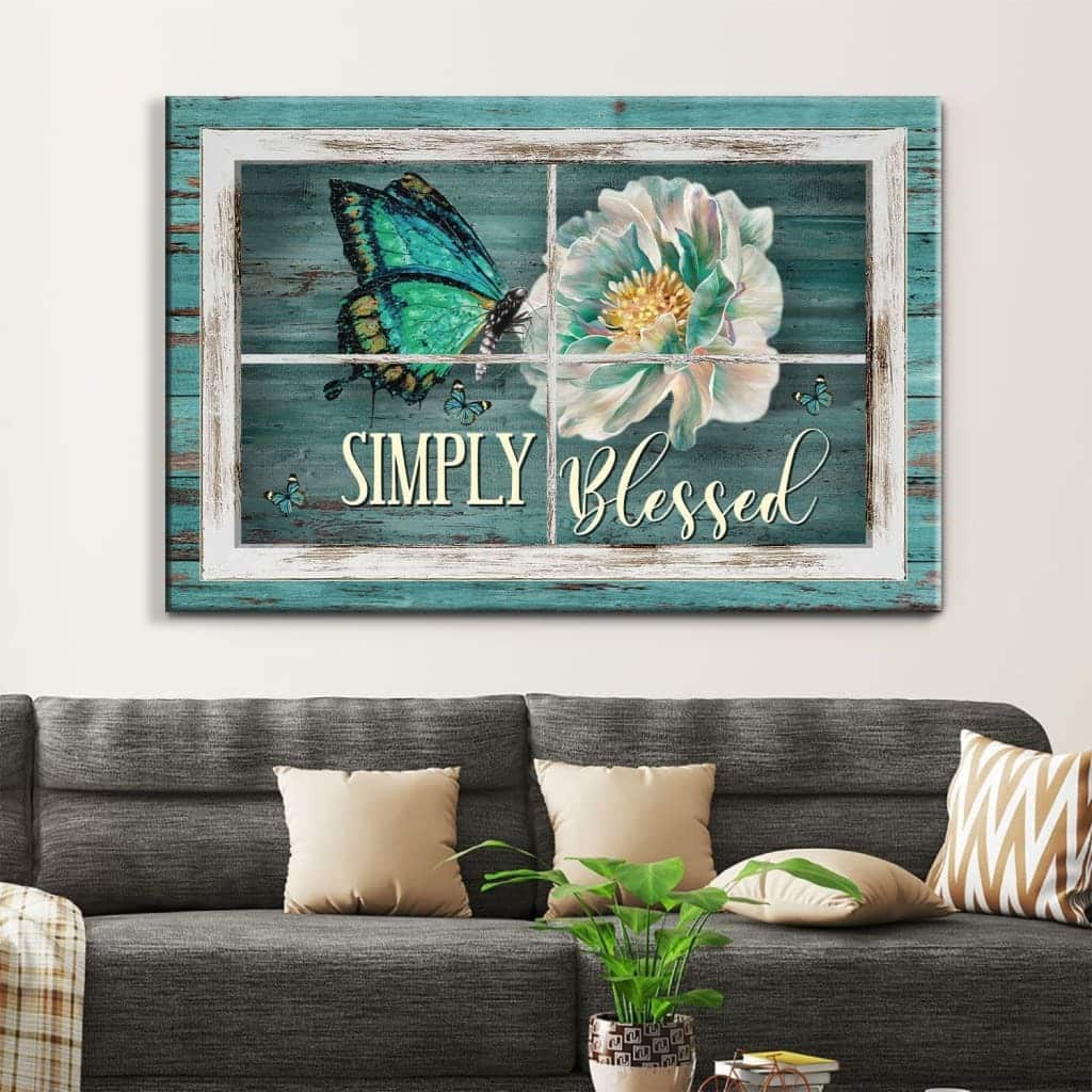 Christian Simply Blessed Canvas Wall Art Butterfly Camellia Christian Simply Blessed Canvas Wall Art Butterfly Camellia