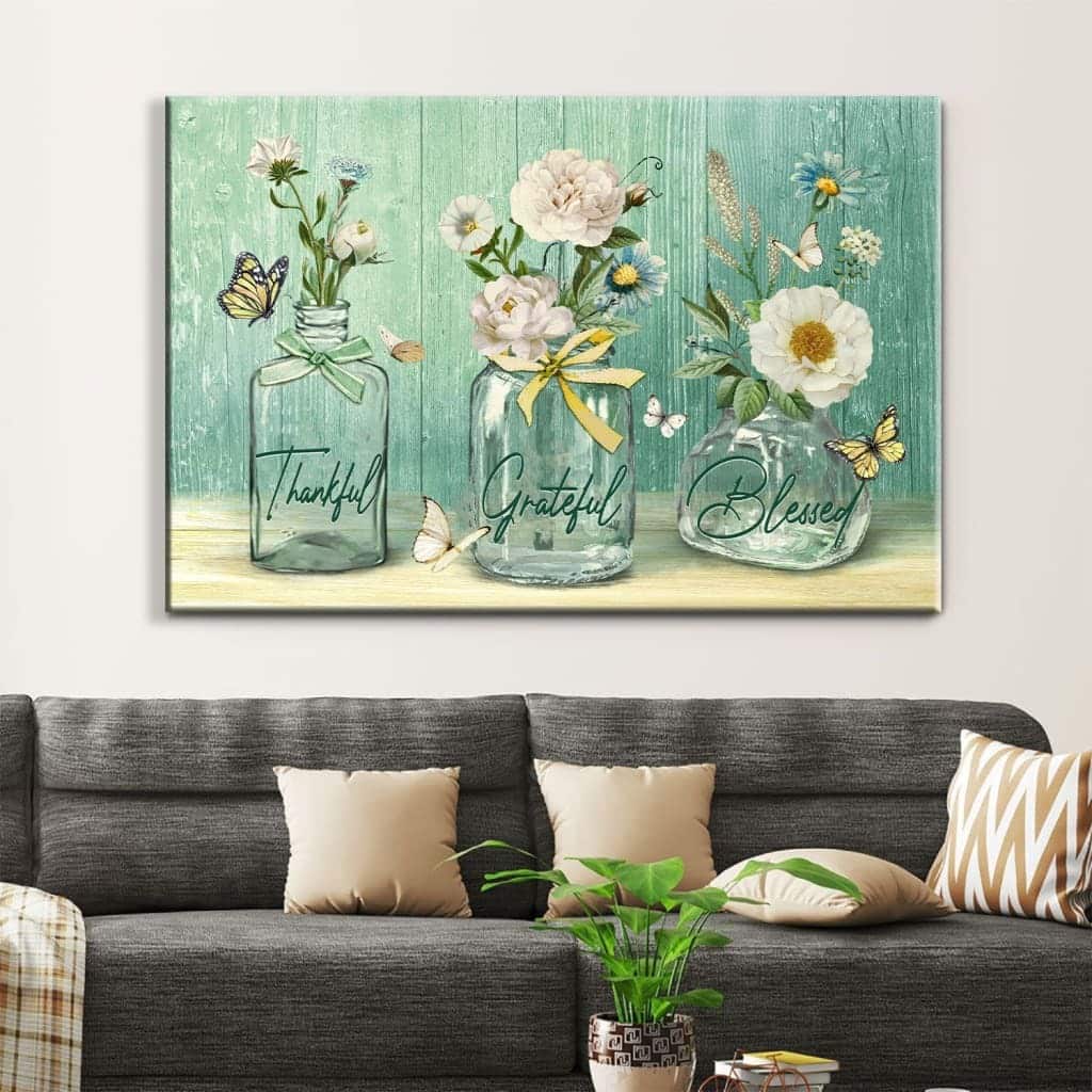 Thankful Grateful Blessed Christian Canvas Wall Art Butterfly Flower Thankful Grateful Blessed Christian Canvas Wall Art Butterfly Flower