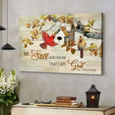 Christian Psalm 46:10 Be Still And Know That I Am God Canvas Wall Art Cardinal Couple
