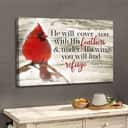 Christian Canvas Wall Art Psalm 91:4 He Will Cover You With His Feathers Cardinal