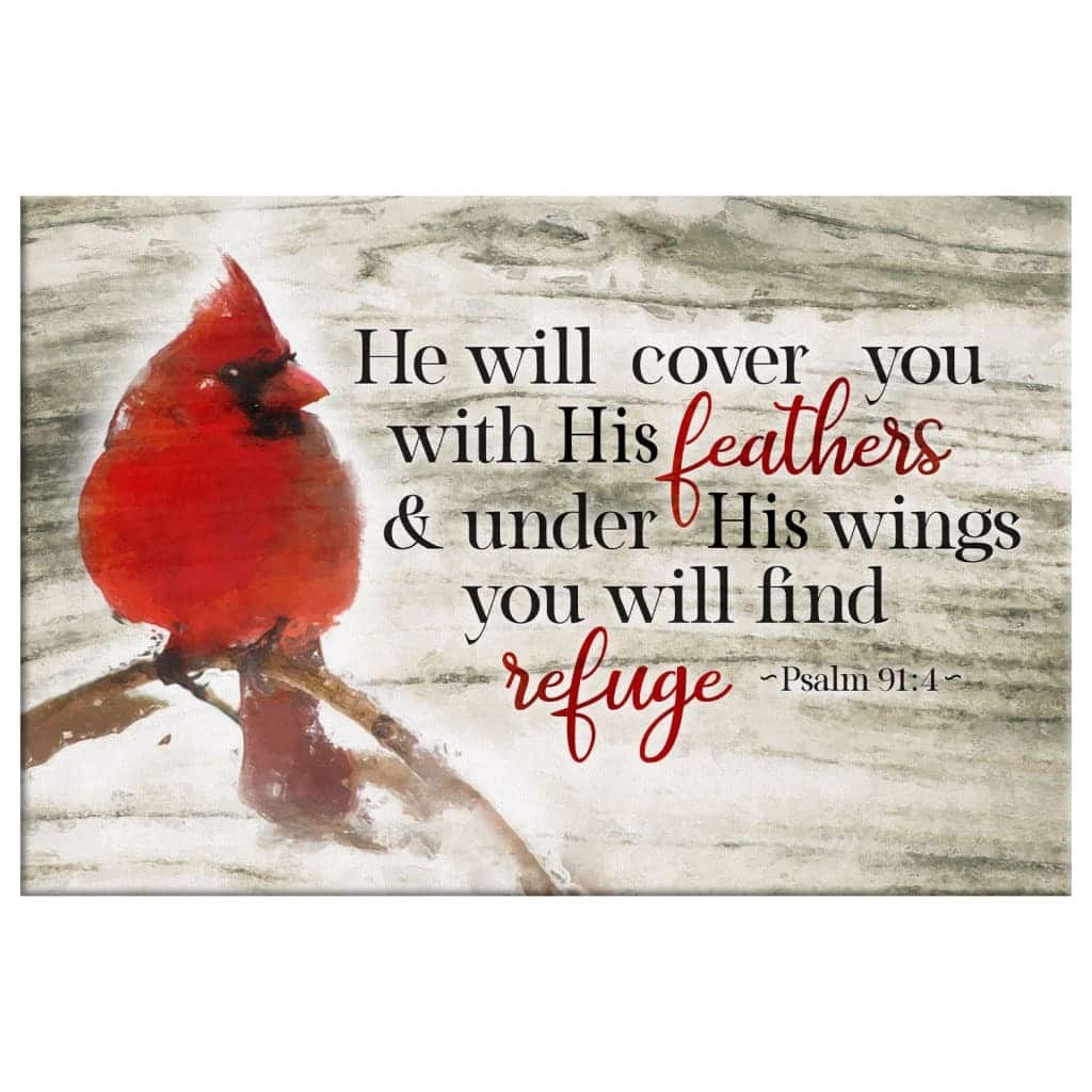 Christian Canvas Wall Art Psalm 91:4 He Will Cover You With His Feathers Cardinal Christian Canvas Wall Art Psalm 91:4 He Will Cover You With His Feathers Cardinal