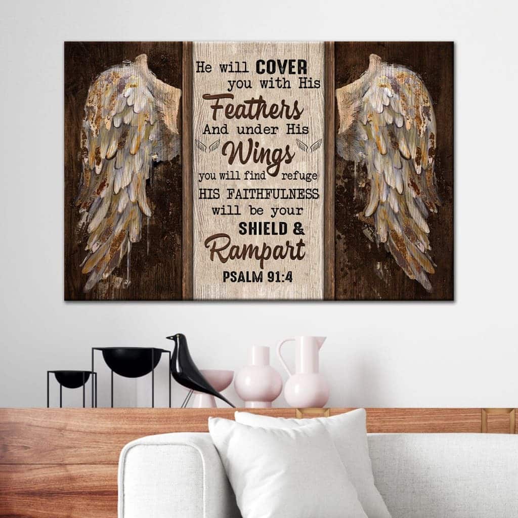 Psalm 91:4 Christian Canvas Wall Art He Will Cover You With His Feathers Psalm 91:4 Christian Canvas Wall Art He Will Cover You With His Feathers