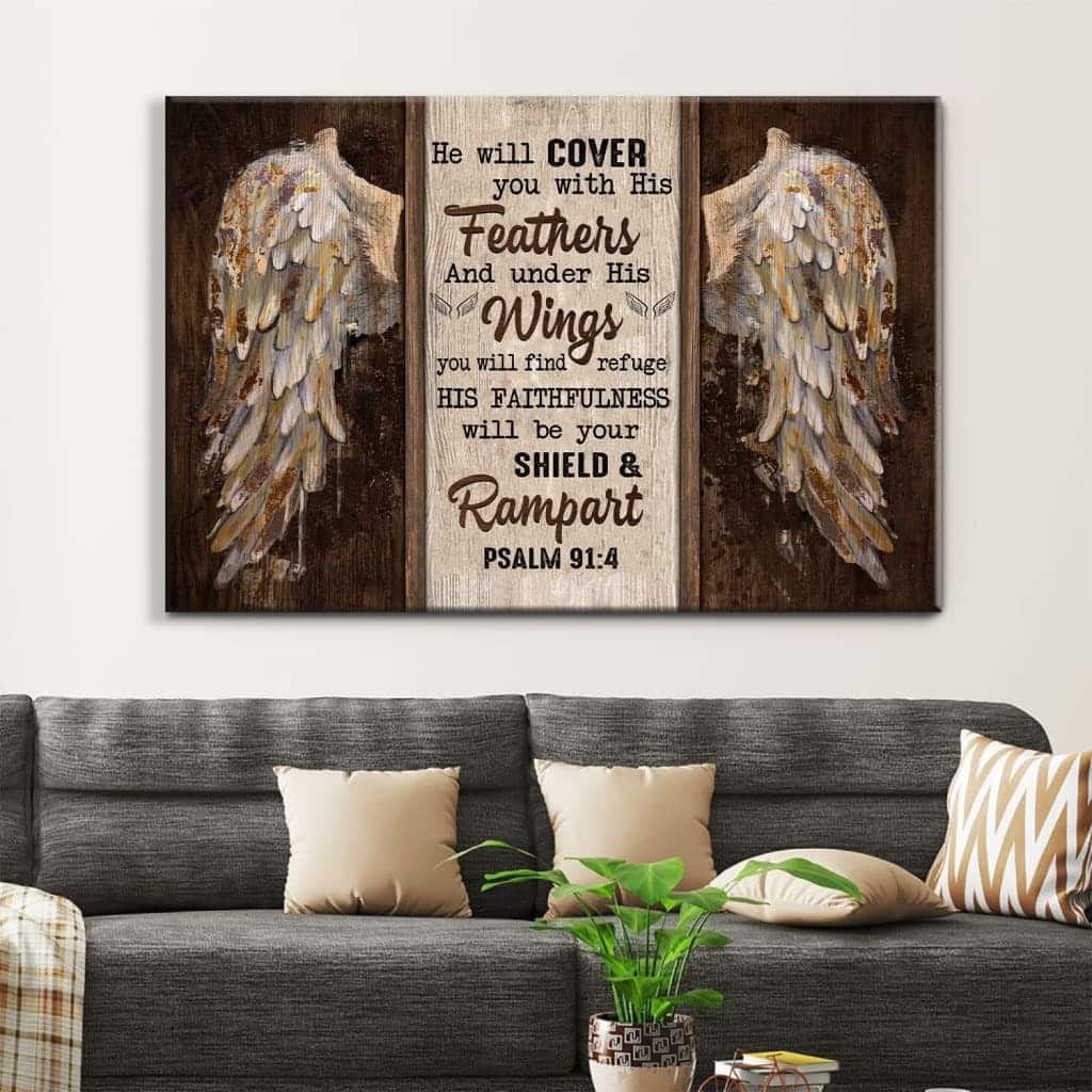 Psalm 91:4 Christian Canvas Wall Art He Will Cover You With His Feathers Psalm 91:4 Christian Canvas Wall Art He Will Cover You With His Feathers