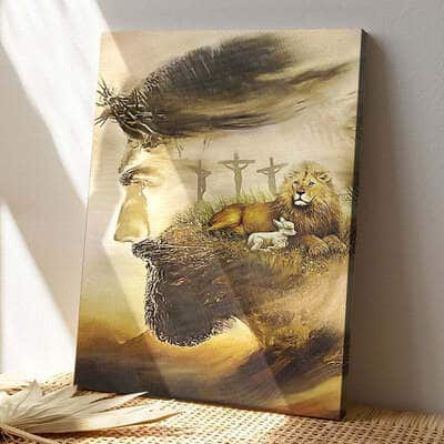 Christian Jesus Lion And Lamb Canvas Print