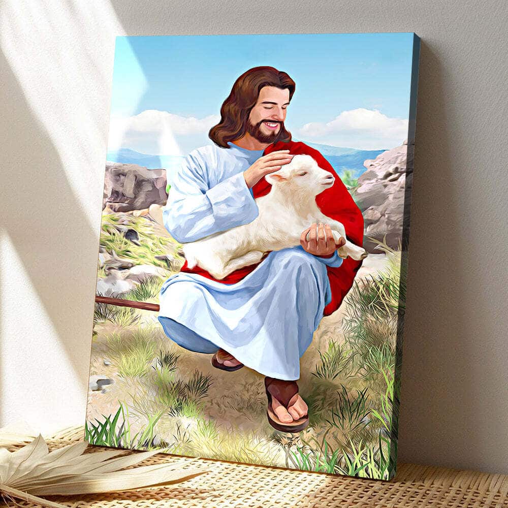 Christian Jesus Hugs The Sheep Canvas Print Christian Jesus Hugs The Sheep Canvas Print