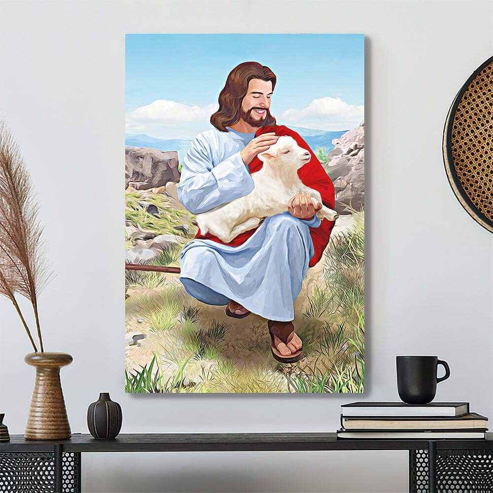 Christian Jesus Hugs The Sheep Canvas Print Christian Jesus Hugs The Sheep Canvas Print