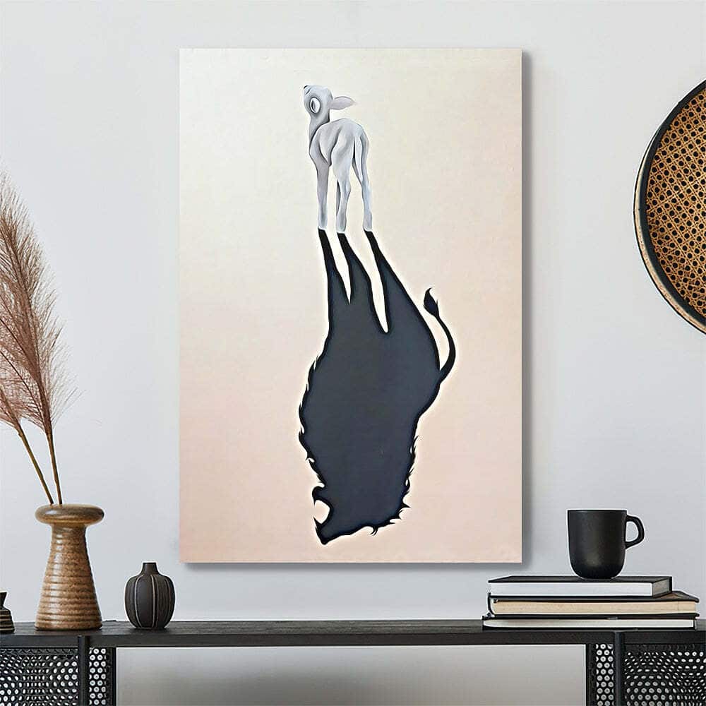 Christian Lamb With Lion Shadow Canvas Print Christian Lamb With Lion Shadow Canvas Print