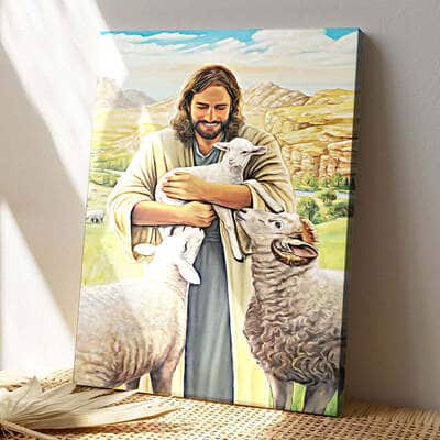 Christian Smile of Jesus And Sheep Canvas Print