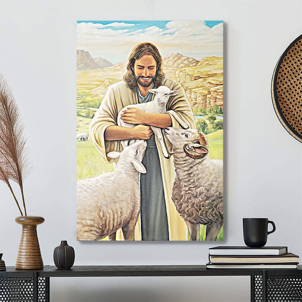Christian Smile of Jesus And Sheep Canvas Print Christian Smile of Jesus And Sheep Canvas Print