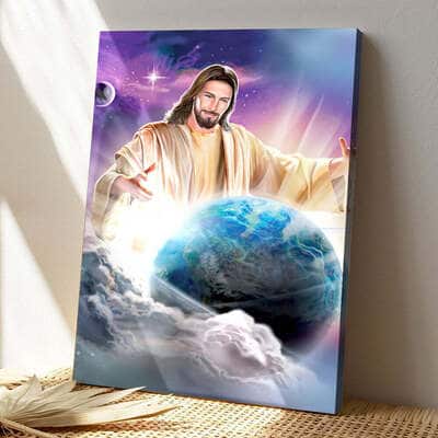 Christian Jesus Holding Earth God Has The Whole World In His Hands Canvas Print
